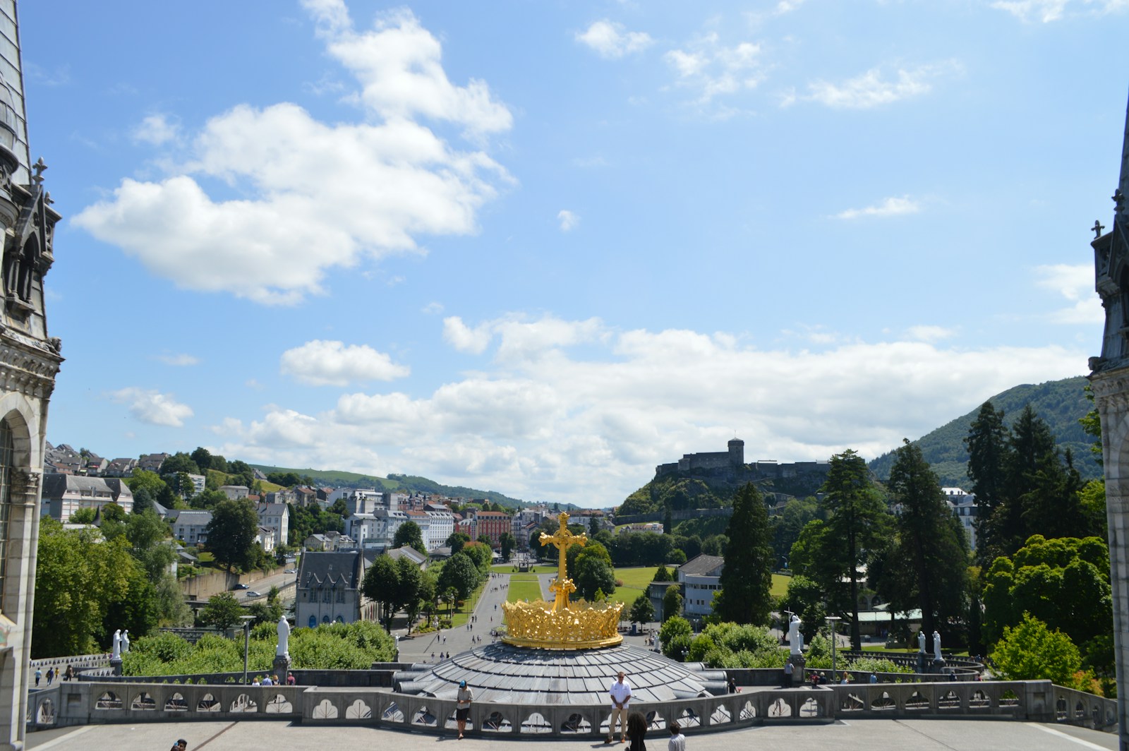 a person standing in front of a fountain